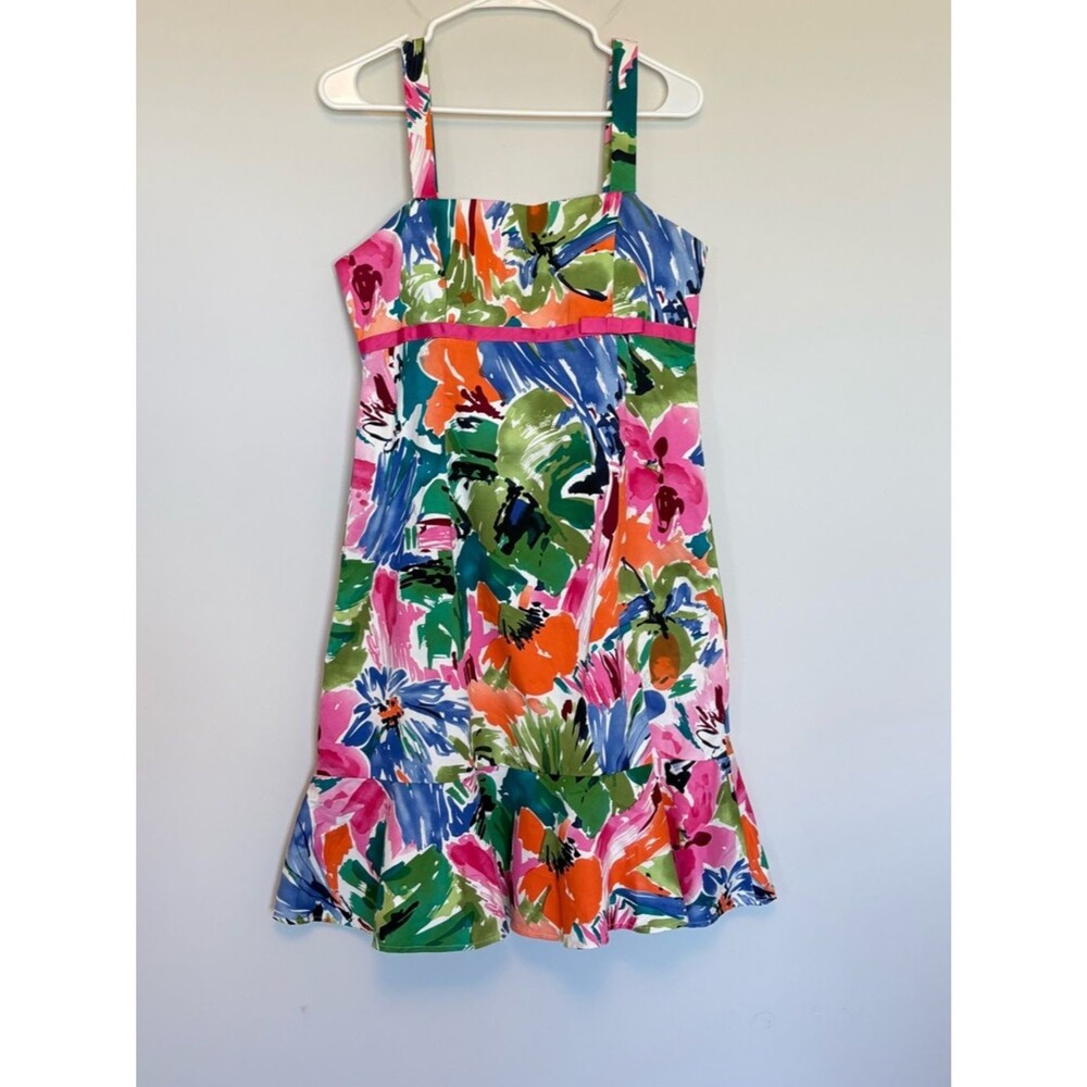 Madison Leigh Bright Floral Knee Length Dress Square Neck Size 12 Petite
